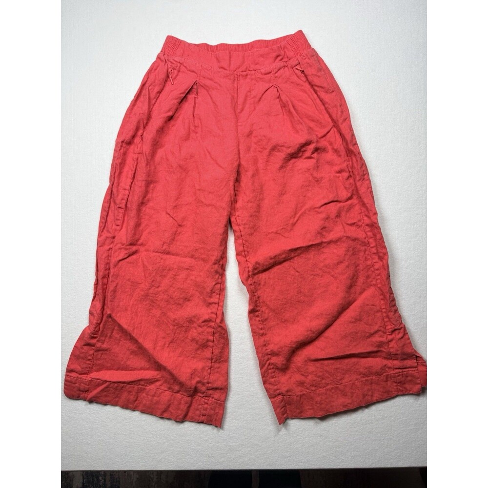 Athleta Playa Linen Wide Crop Pants Women’s Size 8 Red Elastic Waist